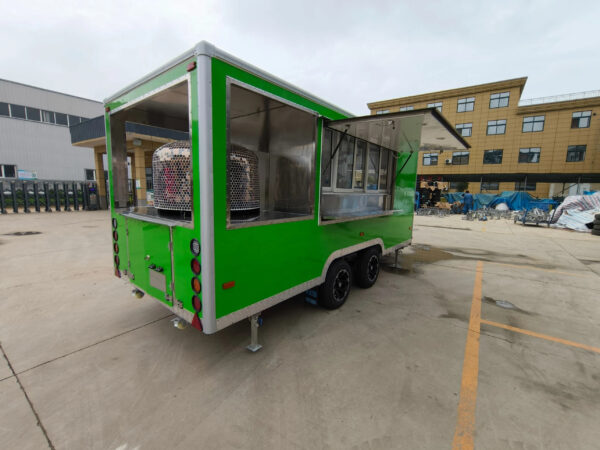 Rear exterior of a concession trailer for sale with LED signage, crafted by Luxe Custom Co food trailer builders.