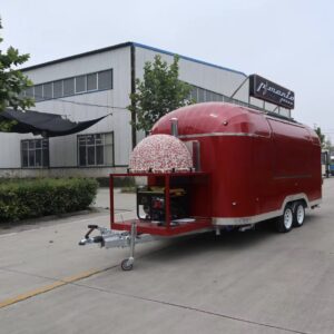 Vibrant magenta pizza trailer exterior, custom built by Luxe Custom Co, expert food trailer builders for concession trailers for sale.