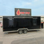 Full exterior of an 18ft square-body custom concession trailer with fire suppression, built by Luxe Custom Co.