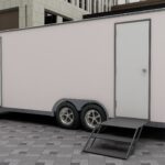 Custom bathroom trailer exterior with durable wrap and bold design by Luxe Custom Co, expert trailer builders.