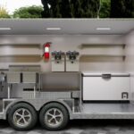 Stainless steel interior of a custom ice cream food truck trailer with freezer, crafted by Luxe Custom Co.