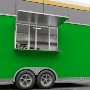 Rear exterior of a custom food trailer with LED signage for smoothies, built by Luxe Custom Co for buy food trailer needs.