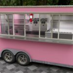 Full exterior of a custom concession trailer with vibrant design for ice cream, built by Luxe Custom Co food trailer builders.