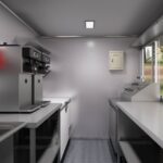 Serving window interior of a custom concession trailer with ice cream storage, crafted by Luxe Custom Co.