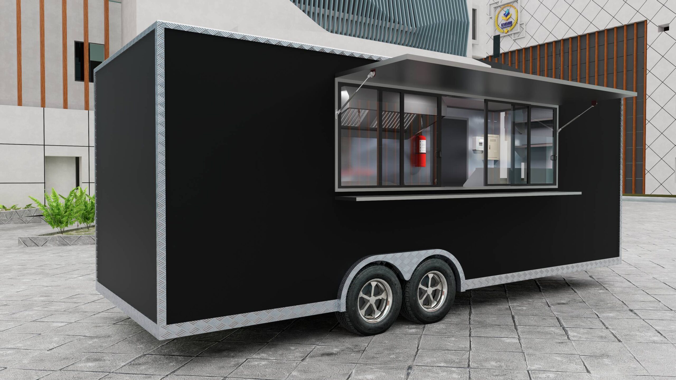 Exterior of a custom food trailer with modern design, crafted by Luxe Custom Co food trailer builders for bar operations.