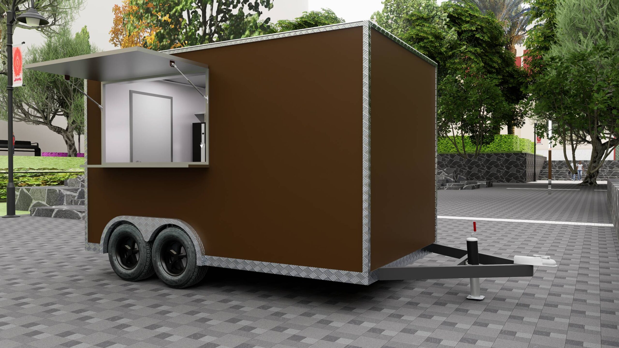 Stainless steel interior of a 13ft custom ice cream concession trailer with freezer and 3-compartment sink, built by Luxe Custom Co food trailer builders.