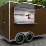 Full exterior of a brown custom concession trailer for ice cream, crafted by Luxe Custom Co for concession trailers for sale.