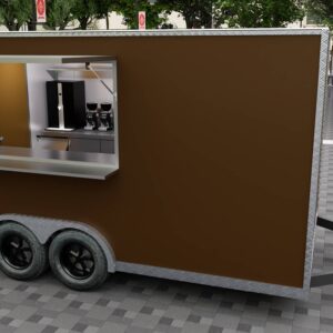 Exterior of a brown mobile food trailer with modern design, built by Luxe Custom Co food trailer builders.